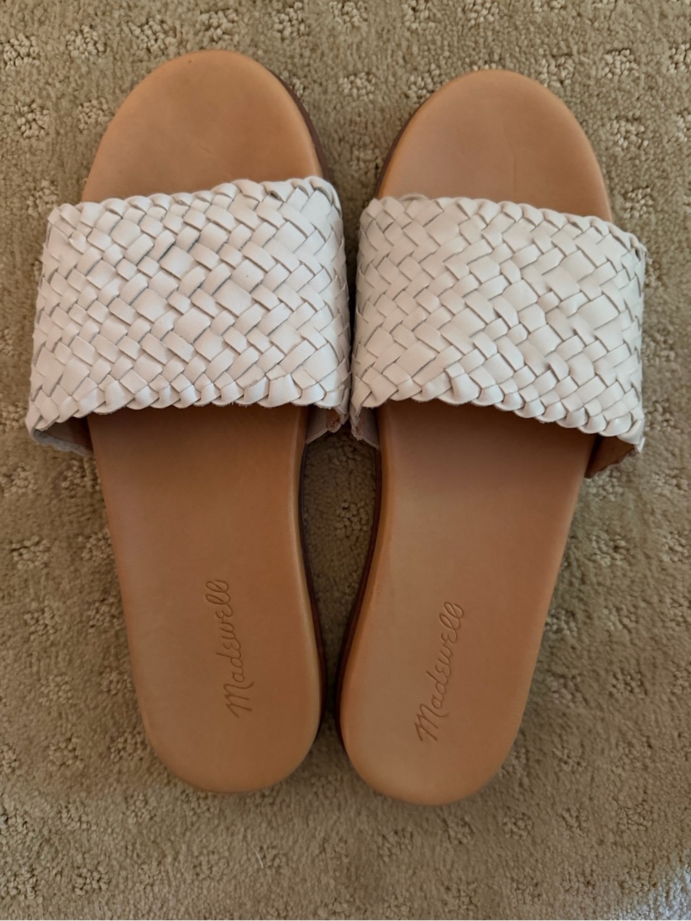 Madewell Braided Slide Sandals in White and Tan